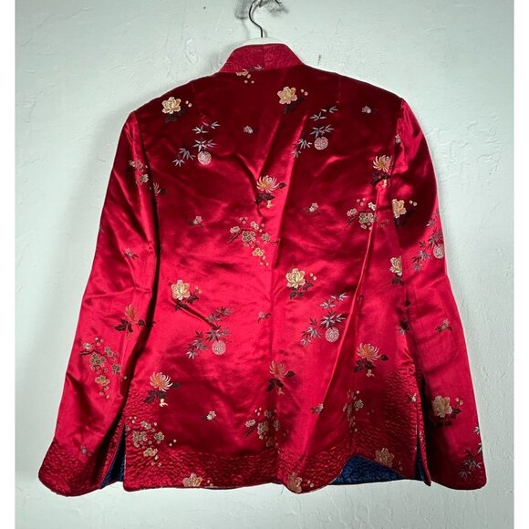 Peony Brand Womens Reversible Quilted Jacket 34 Jacquard Chinese Silk Floral Red - Picture 2 of 9